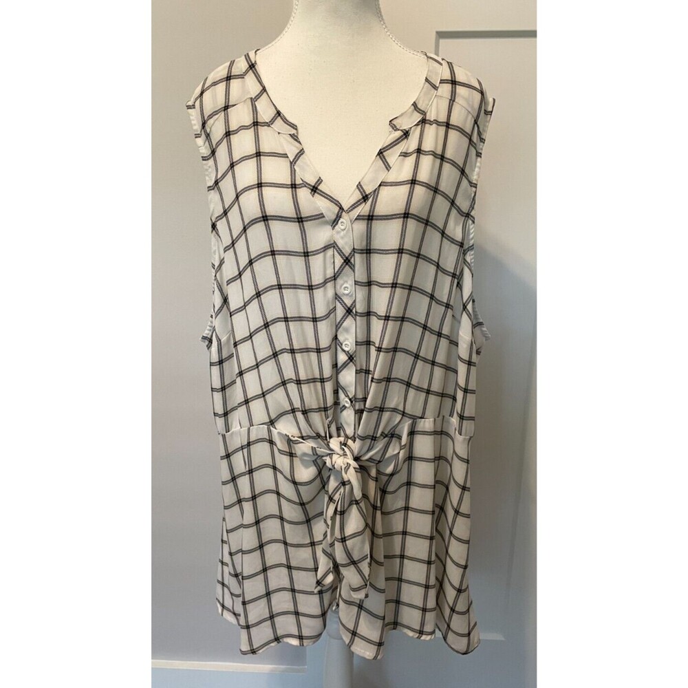 TORRID Womens TOP  Sleeveless BLACK White Beige PLAID Tie Front Size 4 (4X 26)